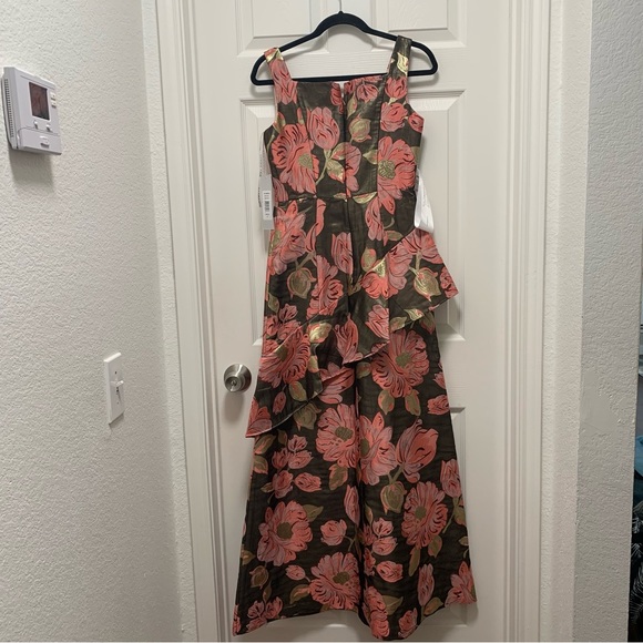 NWT KAY UNGER BELLE FLORAL PRINT RUFFLED SLEEVELESS A-LINE GOWN - Picture 9 of 12